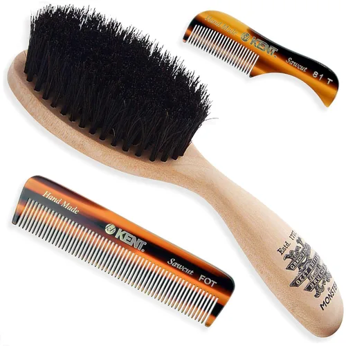 Vista 11 de Kent Cepillo de pelo militar ovalado para hombre, cerdas de jabalí negro 100% naturales para el cuidado del cabello, bigote y barba, cepillo