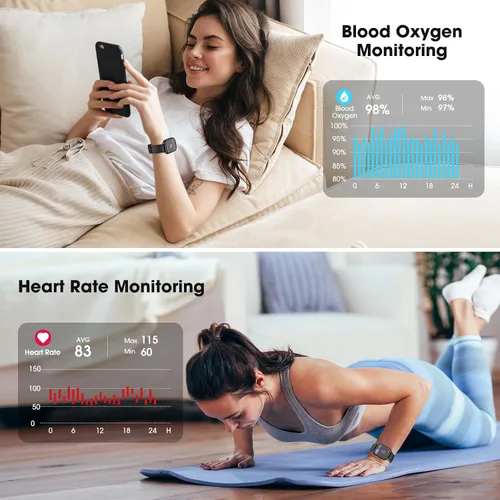 Vista 2 de Monitor de actividad física, reloj de fitness con oxígeno en sangre, monitor de presión arterial y frecuencia cardíaca, contador de calorías