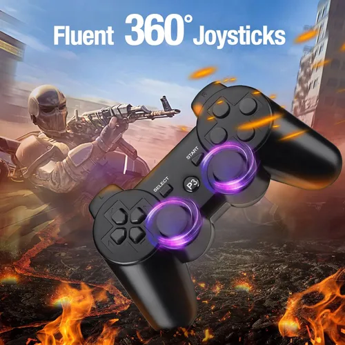Vista 3 de TESSGO PS3 Controller 2 Pack Compatible with PS-3, Rechargeable Game Wireless Controller with Upgraded Joystick for PlayStation 3