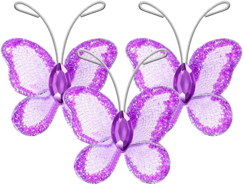 Vista 10 de NUOBESTY 50 alas de nailon de organza con purpurina de malla con purpurina para decoración de mariposas, gema decorativa con purpurina para mesa