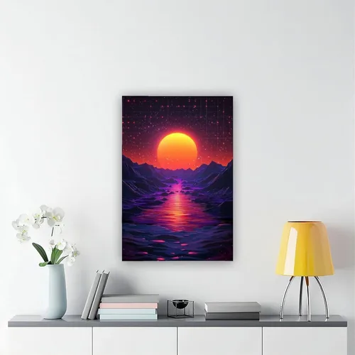 Vista 6 de Retro Synthwave Wall Art – Abstract Sci-Fi Universe Print – Neon 80s Futuristic Poster Poster Canvas Artwork Prints Rustic Farmhouse Decorations for