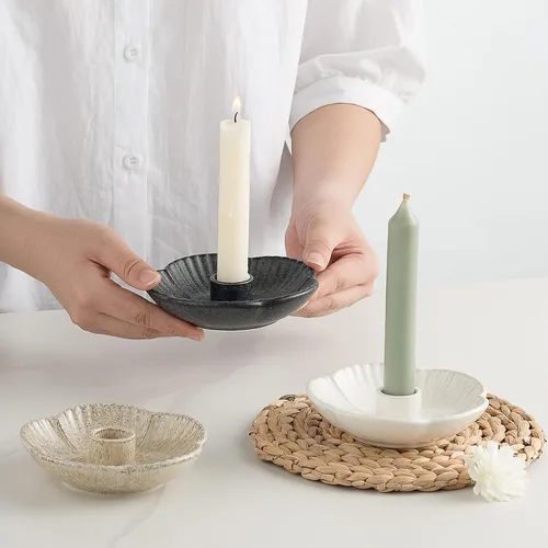 Vista 3 de Soporte de candelabro de cerámica, portavelas para velas cilíndricas, incienso, Palo Santo, velas para Halloween, Navidad, bodas, fiestas, Negro