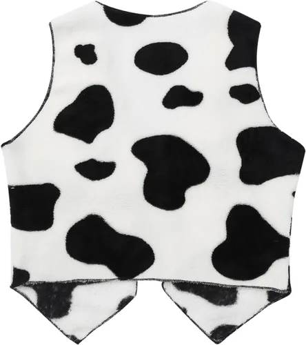 Vista 4 de Disfraz de vaca de Halloween para niñas, disfraz de vaca, chaleco sin mangas con sombrero, bandana, conjuntos de 3 piezas