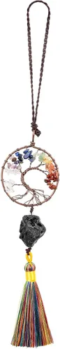Vista 11 de rockcloud Adorno colgante de árbol de la vida de 7 chakras con borla de piedra cruda irregular para pared, coche, hogar, boda, boda, apatita azul