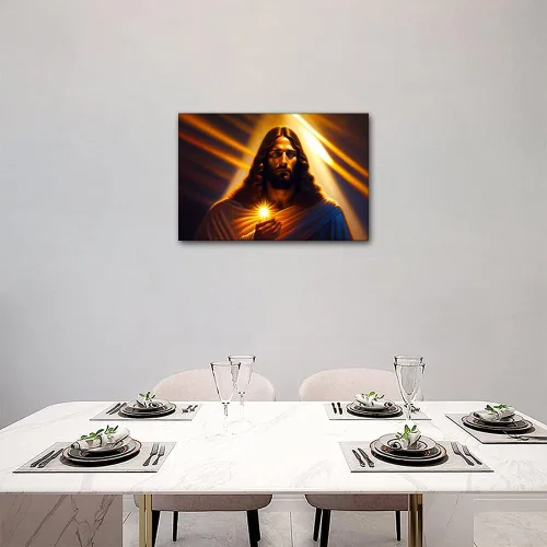 Vista 2 de Lienzo decorativo para pared de sala de estar, impresión retro con luz de esperanza de Jesús, 1 panel, póster de lienzo moderno para dormitorio