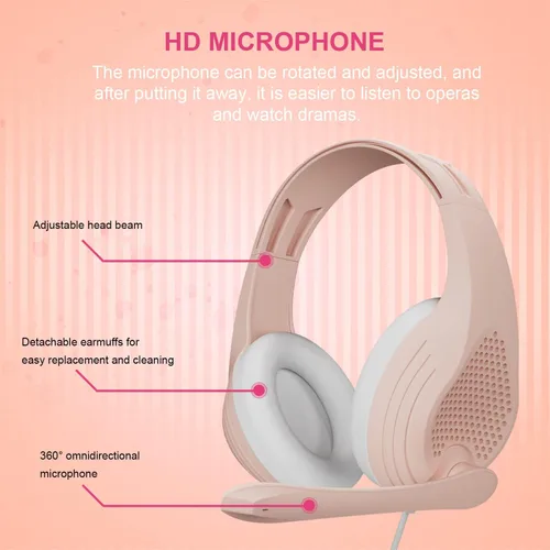 Vista 3 de Anivia A9S - Auriculares de computadora con cable para juegos con micrófono sonido envolvente estéreo para PC Xbox One PS5 PS4 Switch oro rosa rosa