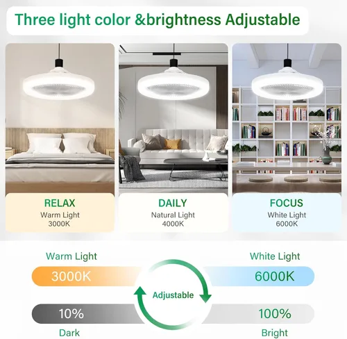 Vista 3 de Ventiladores de techo con luces y control remoto, luz de ventilador de techo de perfil bajo sin aspas, base E26 inalámbrica, para dormitorio, sala