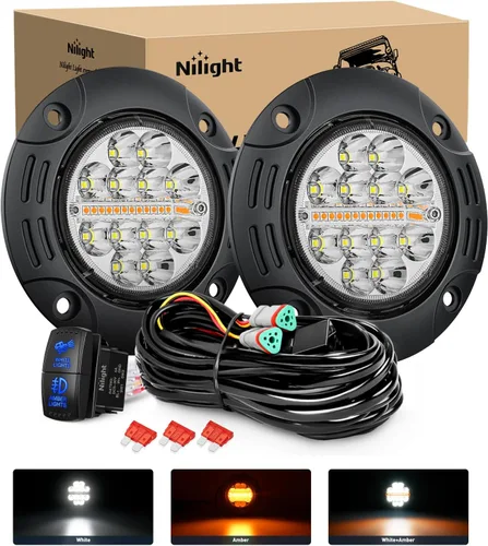Vista 10 de Nilight Cápsulas de Luz LED de Montaje Empotrado 2PCS 42W Ámbar Blanco 3 Modos de Iluminación Luces Antiniebla Haz Combinado de Punto e Inundación
