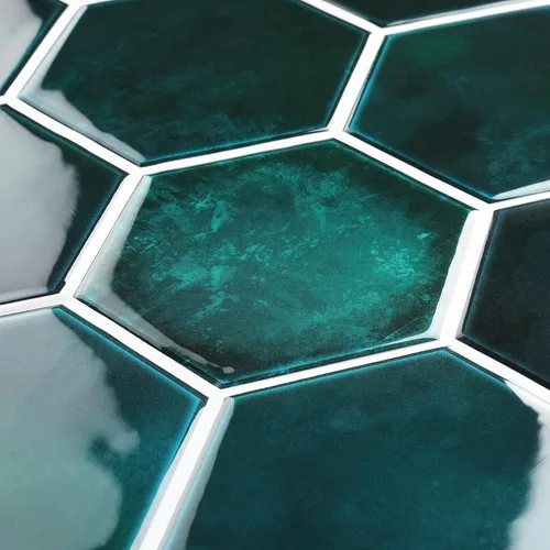 Vista 10 de FunStick Adhesivos para azulejos de pared en muro de cocina de 12 x 12 pulgadas, azulejos de pared hexagonales 3D autoadhesivos de color verde Verde
