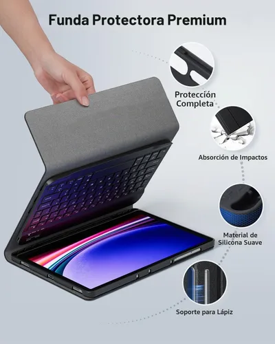 Vista 7 de TUNKARMOR Funda Teclado Para Samsung Galaxy Tab A8 10.5 Pulgadas 2022 2021 Negro
