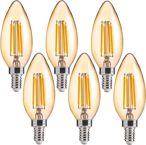 Vista 15 de FLSNT Bombillas LED ámbar para candelabros equivalentes a 40 W, bombillas LED B11 E12, 2200 K blanco cálido, regulable, 330 lm, 96 unidades UL