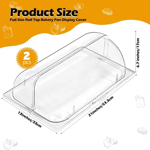 Vista 2 de 2 fundas transparentes para platos de roce de plástico de tamaño completo, tapa enrollable para platos de 21 x 13 x 6.7 pulgadas, tapas de bandeja