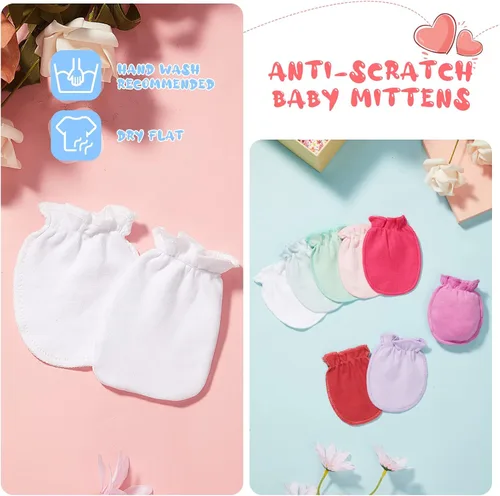 Vista 4 de 16 pares de guantes de algodón para recién nacidos, antiarañazos, unisex, para recién nacidos, para bebés, niños y niñas de 0 a 6 meses