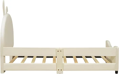 Vista 9 de Elegante sofá cama tapizado de tamaño individual con cabecera en forma de oreja de conejo, para niños pequeños y niñas