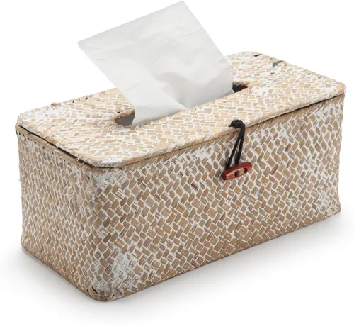 Vista 3 de Funda rectangular tejida para caja de pañuelos de hierba marina, para baño, granja (natural, 10 x 5.5 x 4.2 pulgadas)