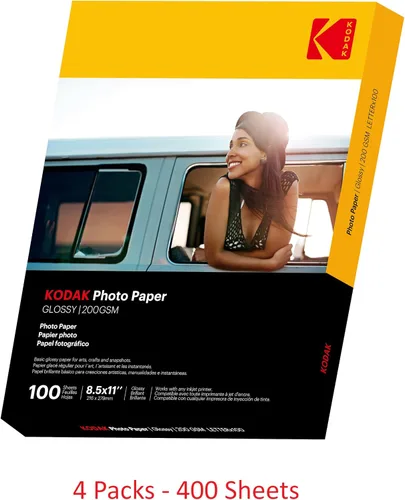 Vista 2 de Papel fotográfico Kodak 8.5 x 11 brillante, paquete de 4 pak, 400 unidades en total, 52 lb. - 7.05 oz/m (41183)..