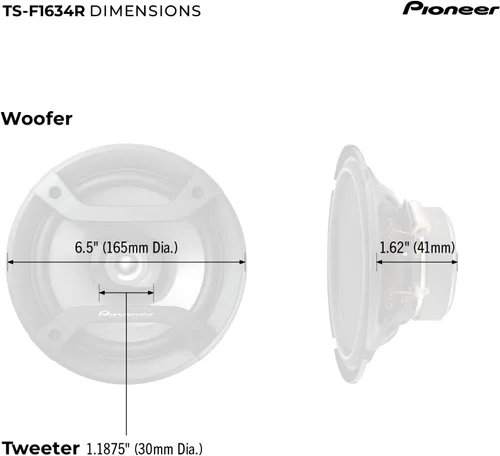 Vista 6 de PIONEER F-Series TS-F1634R - Altavoces de 2 vías de 6.5 pulgadas (par) - 200W máximo, sonido equilibrado + agudos suaves, excelente reemplazo