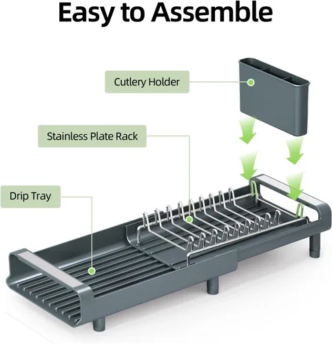 Vista 8 de [Usado] TOOLF Escurridor de platos pequeño, mini escurridor compacto expandible, escurridor de platos delgado y extensible de acero inoxidable