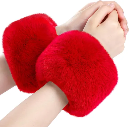 Vista 14 de SATINIOR Puños de muñeca de piel sintética cortos para mujer Beige