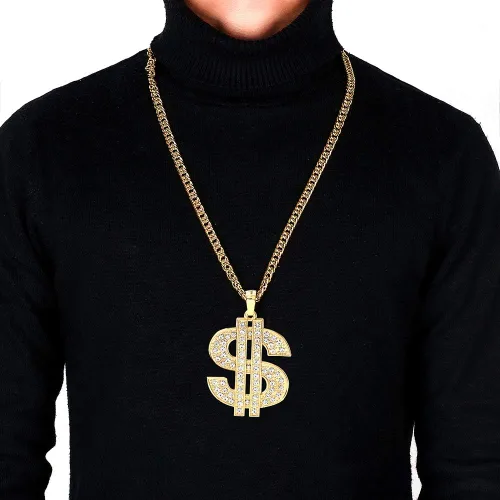 Vista 7 de Gold Chain with Dollar Sign Big Money Necklaces for Men Women,Stainless Steel Iced Out Rhinestone Jewelry,Fashion Pendants with 28 Inches Chain