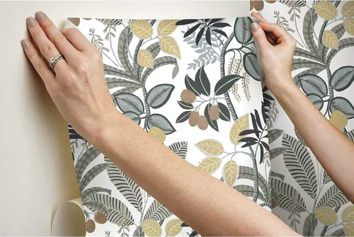 Vista 9 de RoomMates RMK11578RL Papel tapiz autoadhesivo Funky Jungle gris y amarillo