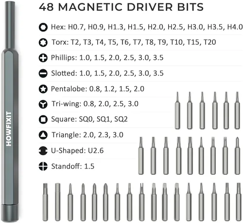 Vista 2 de HowFixit PRO - Juego de destornilladores de 48 bits para reparación de electrónica, smartphone, iPhone, laptop, Macbook, PC, consola