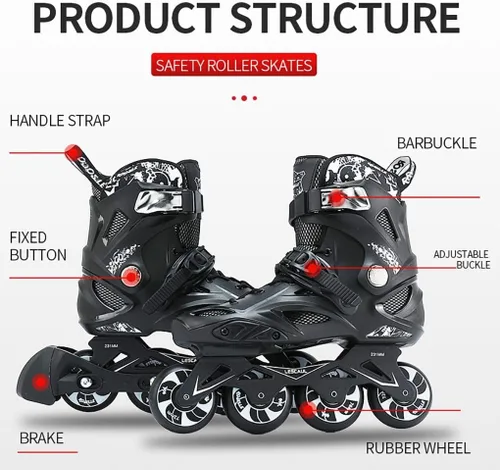 Vista 4 de Patines profesionales en línea, unisex, para exteriores, para adultos, hombres y mujeres, niños y niñas (negro, talla 4-12)