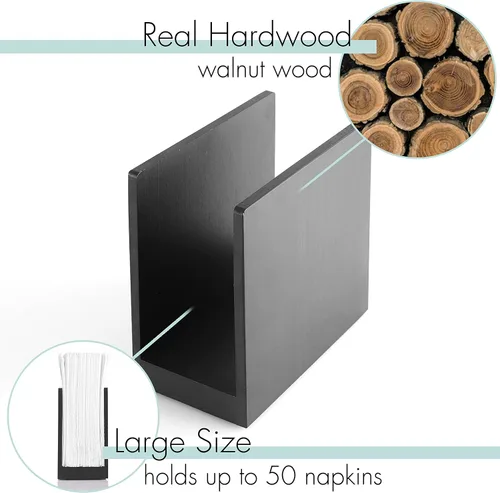 Vista 4 de Servilletero para mesa – Servilleteros de madera de granja, negro simple vertical vertical mesa de comedor dispensador de servilletas de cóctel