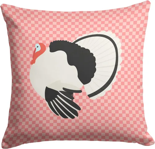 Vista 521 de Caroline's Treasures BB8163PW1414 Beltsville - Almohada decorativa de tela a cuadros pequeños, color blanco, pavo y gallina azul, lavable a máquina