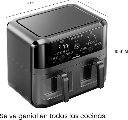 Vista 7 de CHEFMAN Horno freidora de aire de doble cesta de 6 cuartos con ventanas de fácil visión, acabado de sincronización, Hi-Fry, apagado automático, 2
