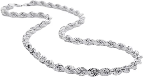 Vista 17 de Collar de cadena de cuerda de corte de diamante de 14 quilates con corte de diamante macizo de 0.157 in, 0.118 in, 0.098 in, 0.079 in, 0.059 in