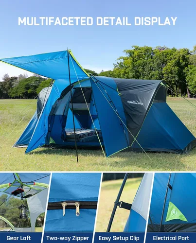 Vista 6 de LOYEAHCAMP Tienda de campaña de 8 personas con cúpula extendida más grande con 3 habitaciones, tienda de campaña familiar impermeable