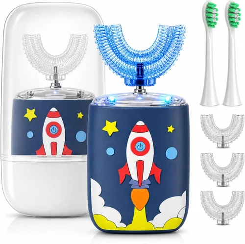 Vista 10 de Cepillo de dientes eléctrico para niños, cepillo de dientes en forma de U, cepillo automático sónico con 5 cabezales de cepillo, 6 modos de limpieza