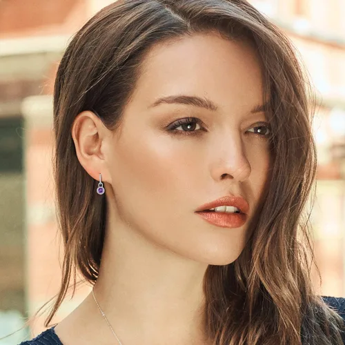 Vista 3 de Gem Stone King Aretes colgantes de plata de ley 925 con amatista púrpura y zafiro blanco para mujer