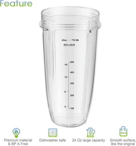Vista 14 de Piezas de repuesto para licuadora Ninja, vasos de licuadora Ninja de 24 onzas con tapas para llevar, hoja extractora de 7 aletas, compatible