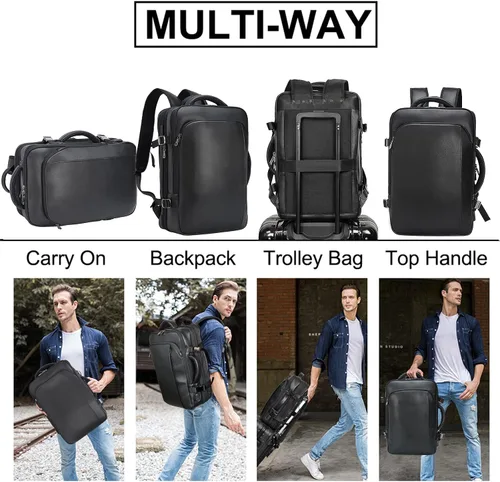 Vista 5 de Masa Kawa Mochila de cuero para laptop de 15.6 pulgadas para hombres expandible 36L viaje de negocios mochila Daypack Weekender Bag