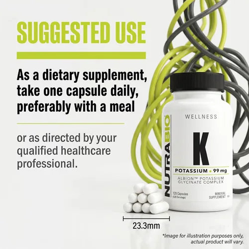 Vista 3 de NutraBio Complejo de potasio, suplemento de potasio para un corazón, huesos, músculos y digestión saludables, 99 mg - 120 cápsulas vegetales