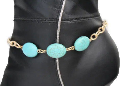 Vista 6 de TFJ - Pulsera de botas de moda para mujer, cadenas de metal, tacones altos, color turquesa, azul, abalorios, oro, Metal