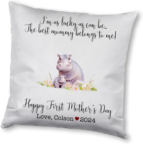 Vista 10 de Generic Custom Mama Hippopotamus with Childs, First Mother's Day Custom Pillowcase, Personalized Mother's Day Pillowcase, Gift for Mom, Home Decor
