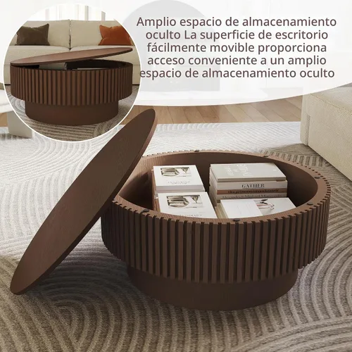 Vista 7 de Mesa auxiliar redonda de 31.5 pulgadas para sala de estar, apartamento, espacio pequeño Easy Assemble, Hidden Storage Space, Mid Century Modern