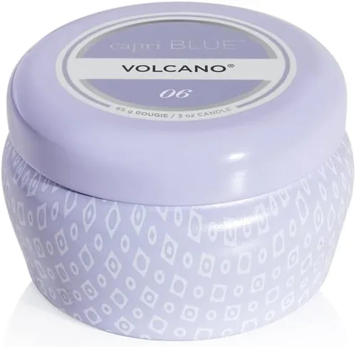 Vista 9 de Capri Blue Volcano - Mini vela perfumada en tarro de lata, mini velas impresas para el hogar perfumadas con frutas tropicales y cítricos azucarados