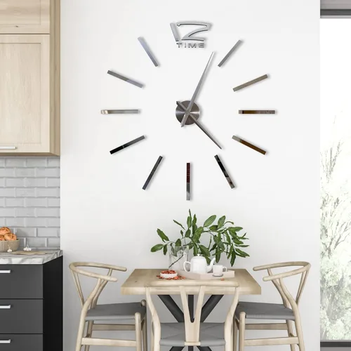 Vista 4 de WALPLUS Reloj de pared grande de plata DIY diseño creativo moderno 3D reloj de pared para decoración de oficina en casa regalo