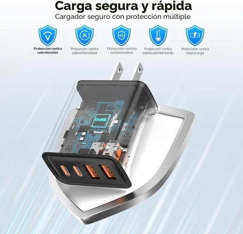 Vista 3 de Paquete de 2 cargadores de pared USB C, bloque de carga rápida de 80W y 4 puertos tipo C, enchufe de pared USBC de múltiples puertos PD20W y QC20W