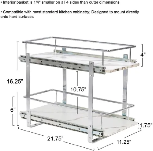 Vista 4 de Household Essentials C53340-1 Glidez mármol sintético - Organizador de armario de cocina de 2 niveles, estantes extraíbles, 22 pulgadas