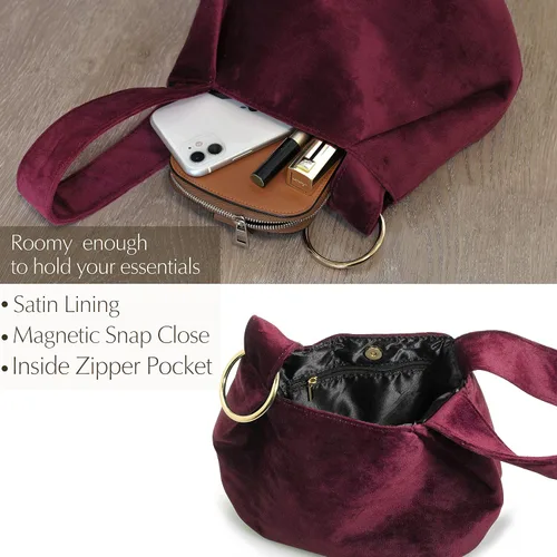 Vista 4 de Bolso de mano de terciopelo con asa superior para mujer, pequeño bolso de mano