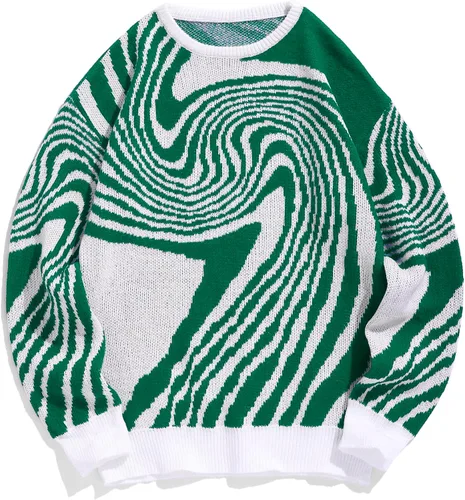 Vista 84 de ZAFUL Y2K - Suéter casual con estampado de llama estética para hombre, suéter de punto holgado, manga larga, cuello redondo
