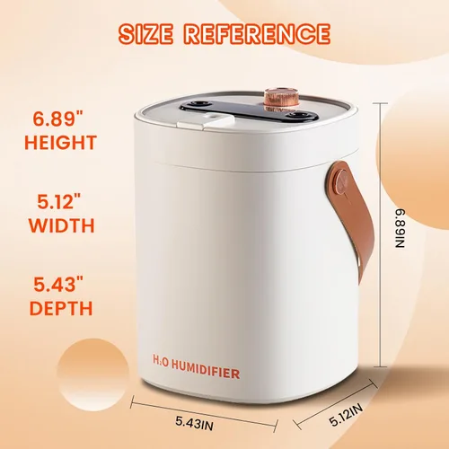 Vista 4 de Humidificador de 2L para dormitorio, humidificadores portátiles de niebla fría, ultra silencioso, 20 dB, humidificador de aire de llenado superior