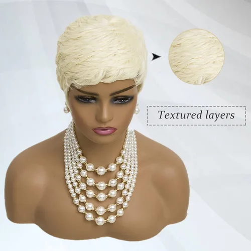 Vista 5 de Pelucas cortas Pixie para mujeres negras, peluca rubia 613, corte pixie, pelucas cortas y rizadas Short Curly Wigs for Black Women Pixie Cut Hair