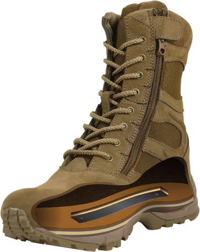 Vista 2 de Rothco Botas de despliegue de entrada forzada con cremallera lateral - Botas de uniforme táctico de 8 pulgadas - AR 670-1 marrón coyote - 13 regular