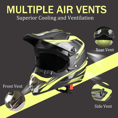 Vista 3 de Casco de motocross para jóvenes, aprobado por el DOT, cascos para niños ATV con gafas, guantes y máscara, para motocross, ATV, BMX Off-Road